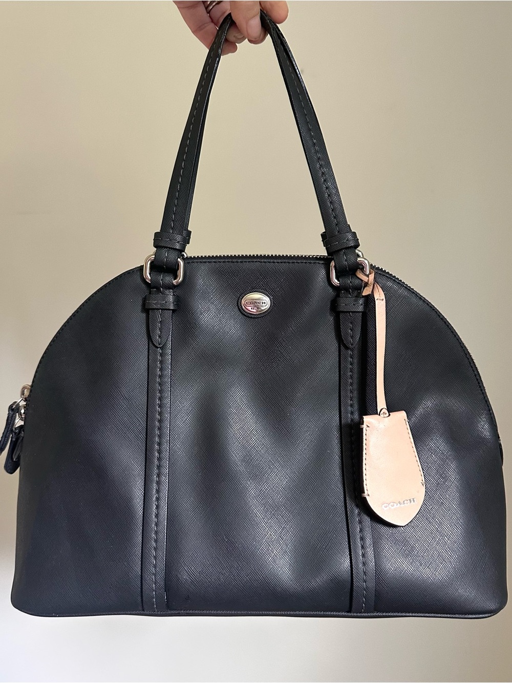 Coach Cora Peyton Domed Black Leather Satchel Bag Purse F25672